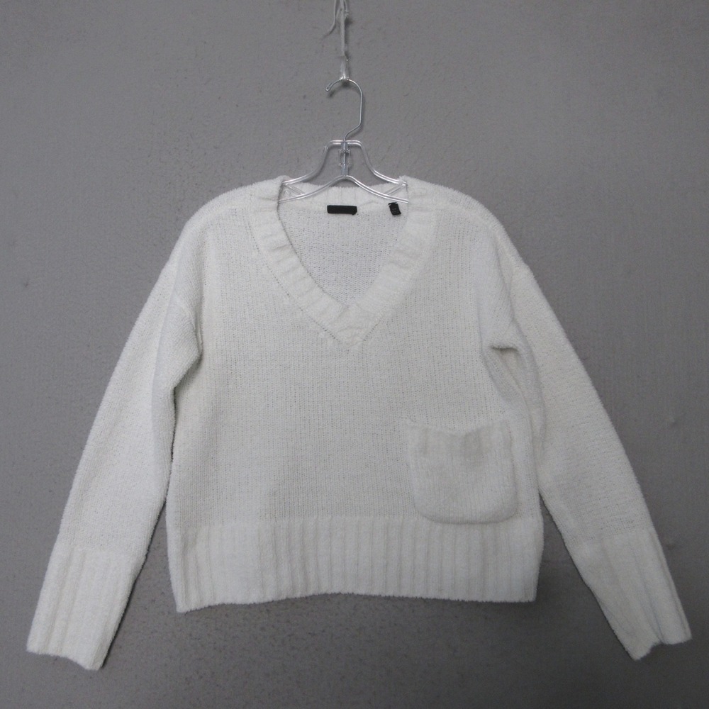 ATM Anthony Thomas Melillo Sweater S White Neutral Chenille Pocket Preppy Layer